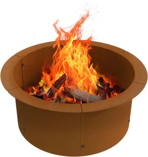Outdoor Fire Pit Ring-27.5" Outer 23.6" Inter-Round Fire Pit Insert-Corten Steel Firepit Liner Heavy Duty Metal Camping Fire Ring Above or In-Ground for Backyard Garden Bonfire