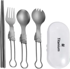 Outdoor Metal Tableware Folding Camping Cutlery Set Fork Spoon Chopstick Travel Utensils for Outdoor Picnics Dining
