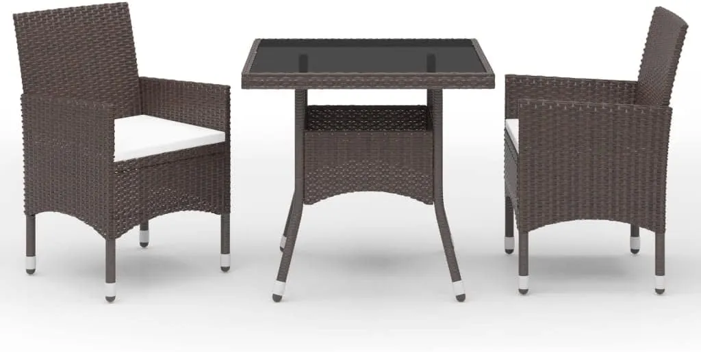 Outdoor Patio Furniture,3 Piece Patio Dining Set Brown Poly Rattan and GlassDesigned for Camping, Resting, Outdoors.