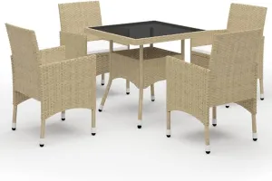 Outdoor Patio Furniture,5 Piece Patio Dining Set Poly Rattan and Glass BeigeDesigned for Camping, Resting, Outdoors.
