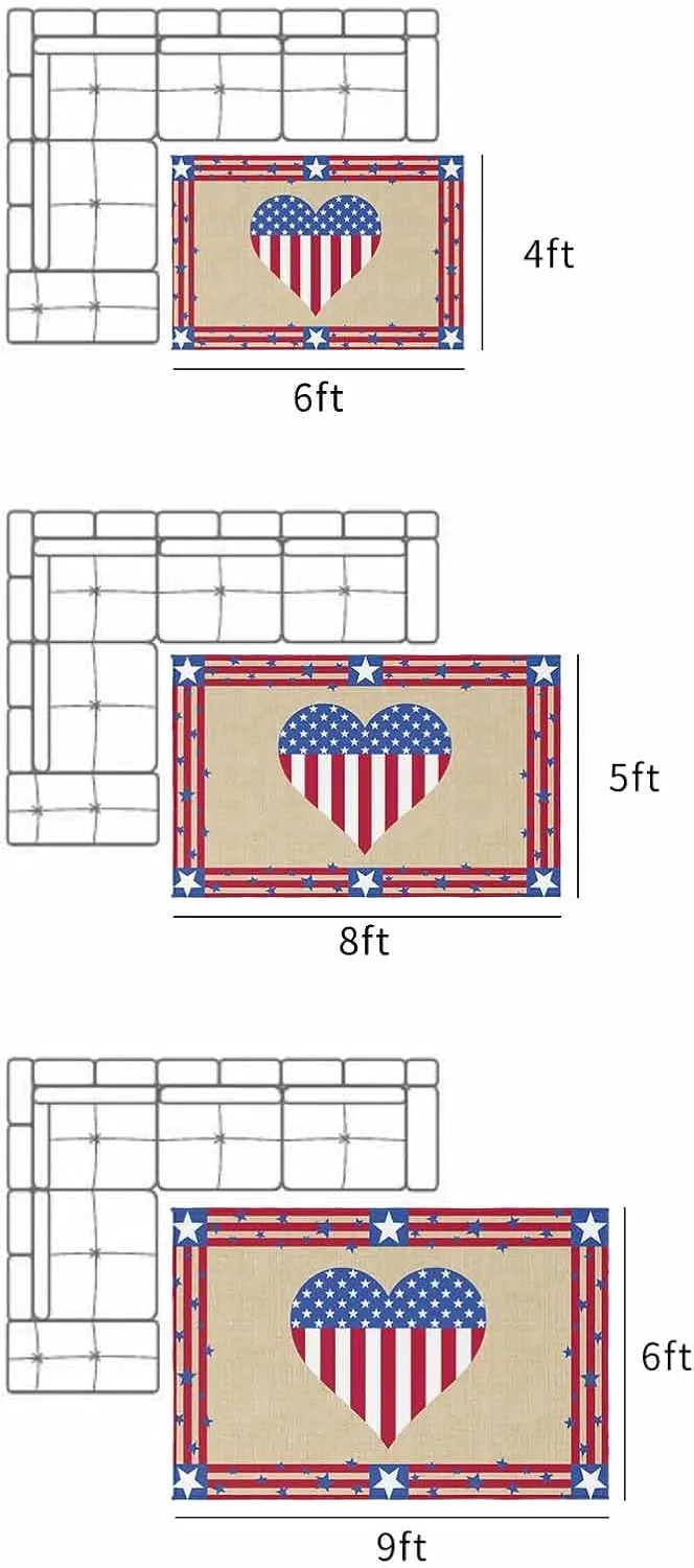 Outdoor Rug,US Flag Love Star Independence Day Star Strip Indoor Area Rug Outdoor Carpet RV Camping Rugs 5x8ft,Cotton Texture Outside Mat for Patio Picnic Porch Deck Balcony Backyard
