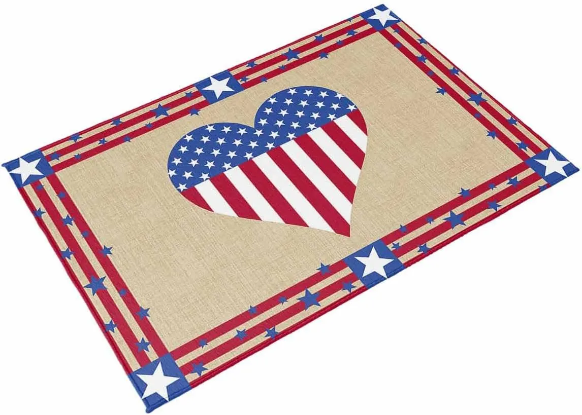 Outdoor Rug,US Flag Love Star Independence Day Star Strip Indoor Area Rug Outdoor Carpet RV Camping Rugs 5x8ft,Cotton Texture Outside Mat for Patio Picnic Porch Deck Balcony Backyard