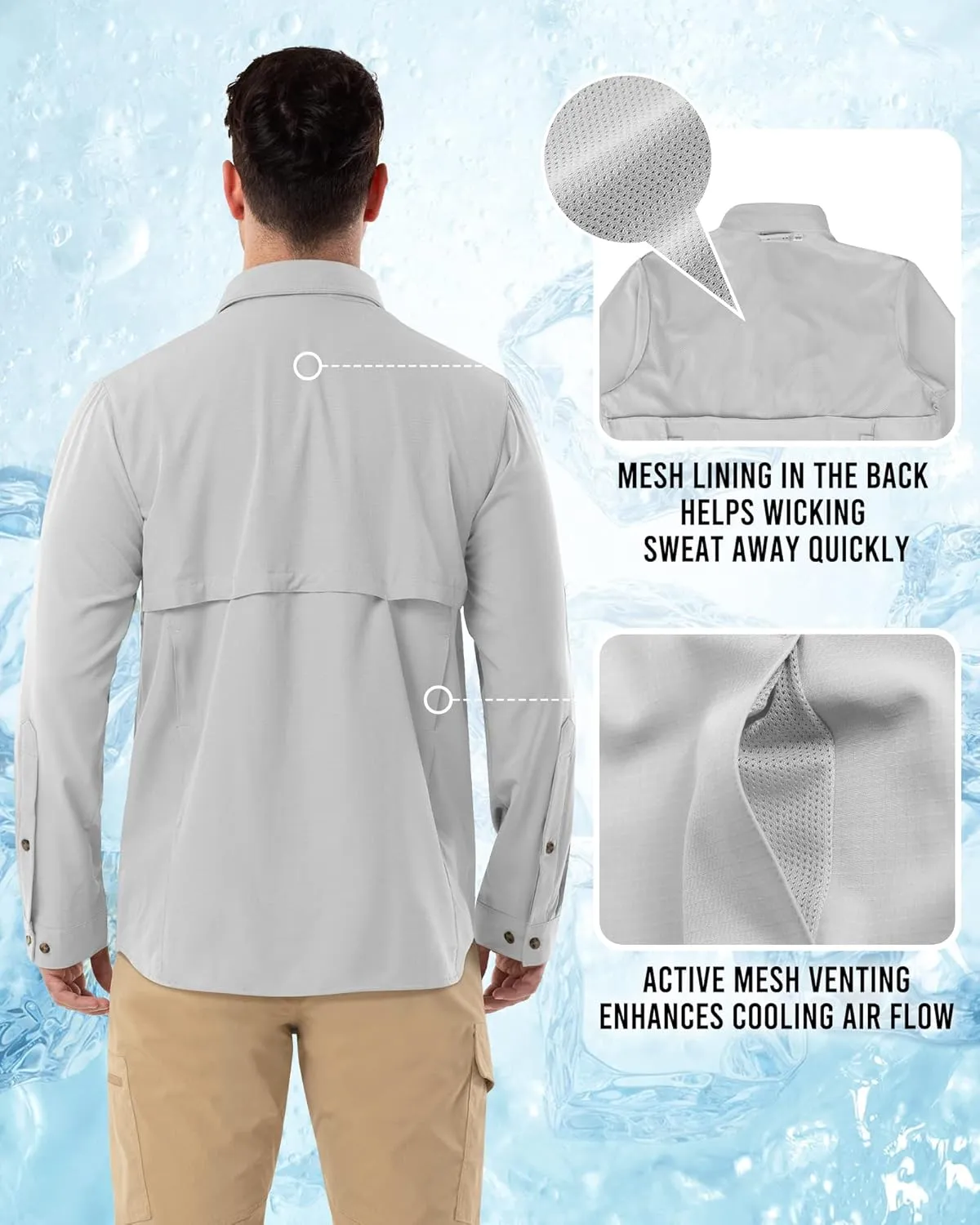 Outdoor Ventures Men's Long Sleeve Hiking Shirt UPF 50 UV Sun Protection Shirt Cooling Quick Dry for Travel Fishing Safari