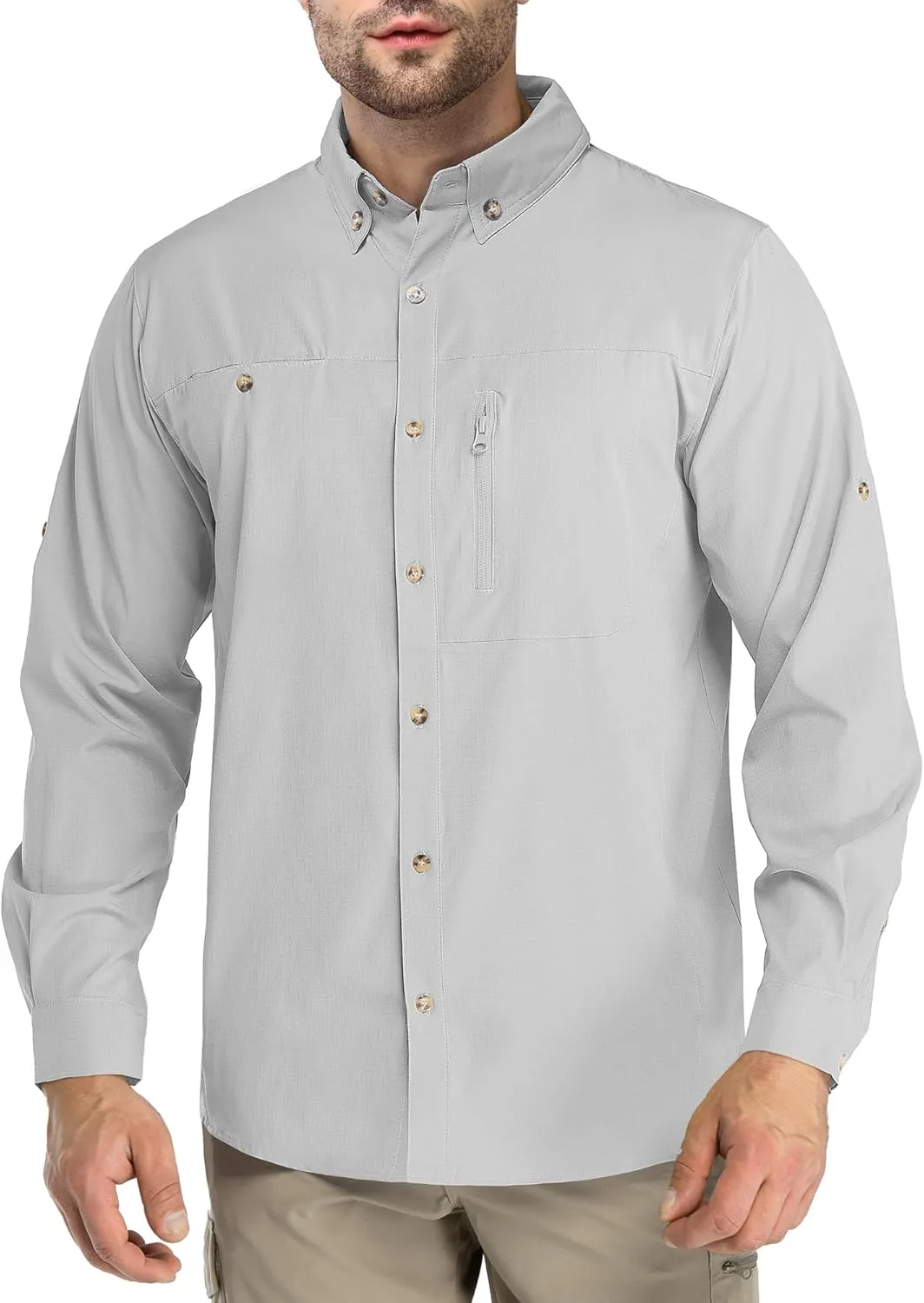 Outdoor Ventures Men's Long Sleeve Hiking Shirt UPF 50 UV Sun Protection Shirt Cooling Quick Dry for Travel Fishing Safari