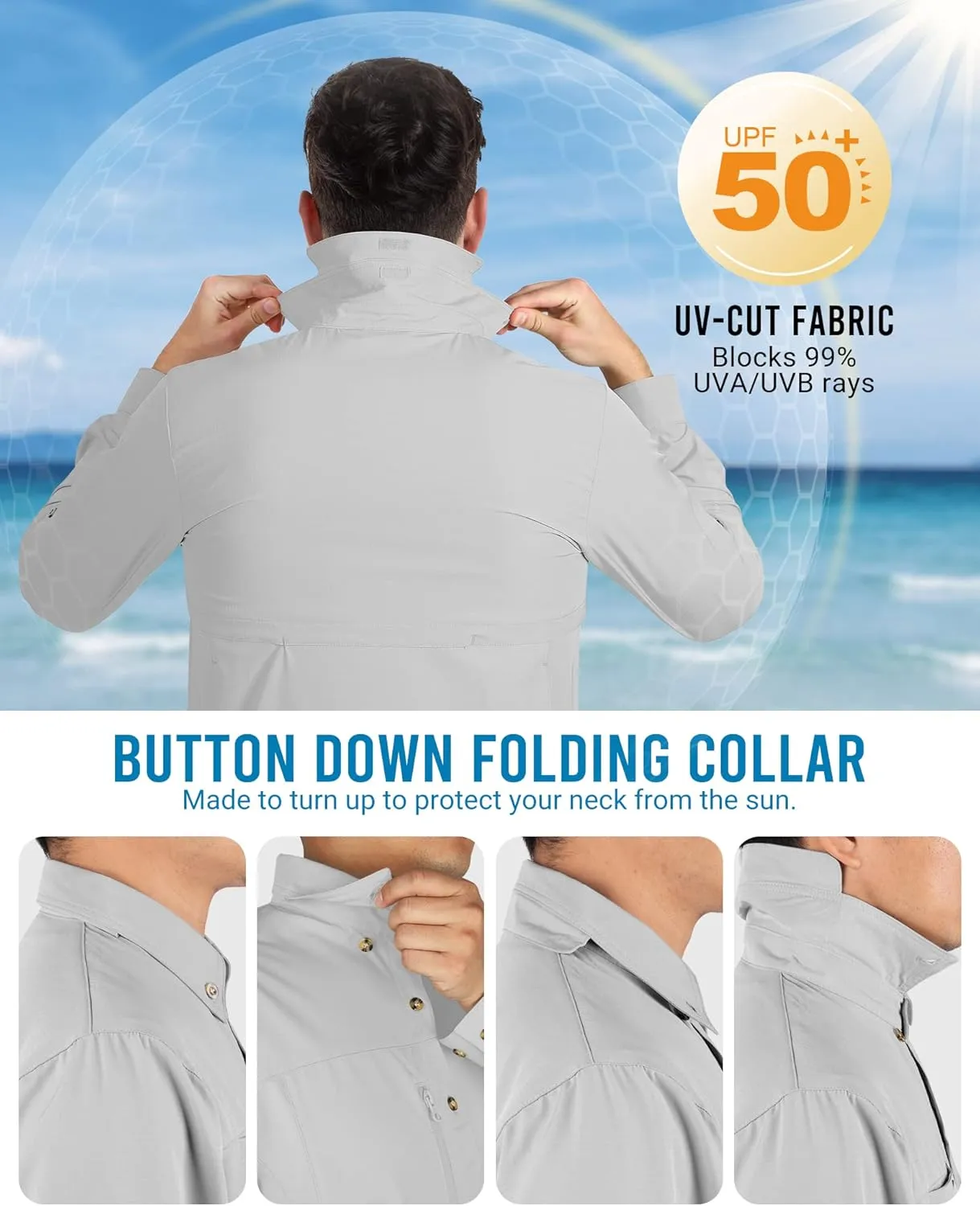 Outdoor Ventures Men's Long Sleeve Hiking Shirt UPF 50 UV Sun Protection Shirt Cooling Quick Dry for Travel Fishing Safari