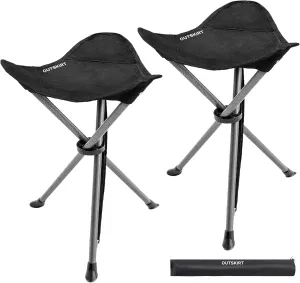 OUTSKIRT 2 Pack Extra Tall Folding Tripod Stools, 22.4” High Portable Camping Stools for Adults, 2lbs Lightweight Camping Stool, Tripod Chairs for Fishing, Hiking, Backpacking