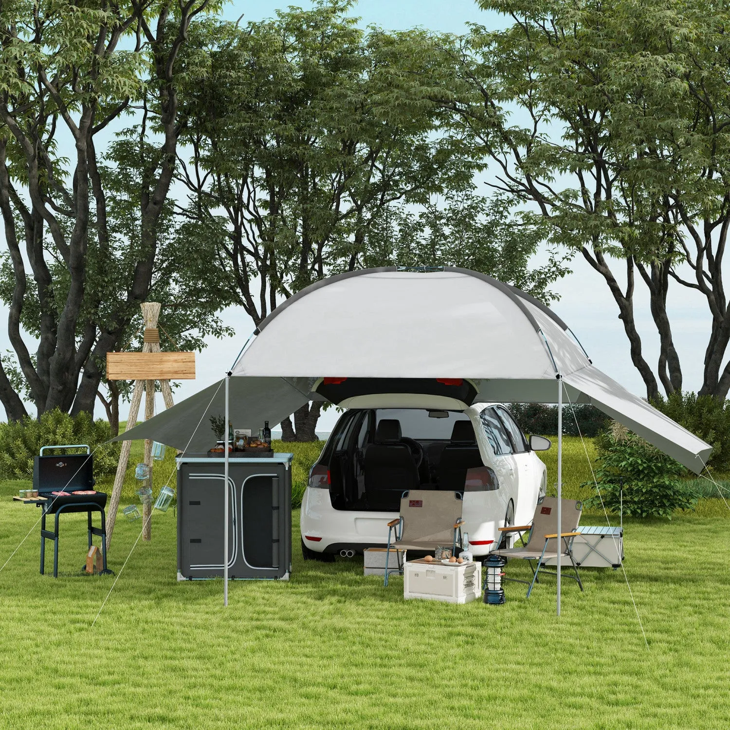 Outsunny Portable Suv Tailgate Tent With Awning, Car Camping Tent
