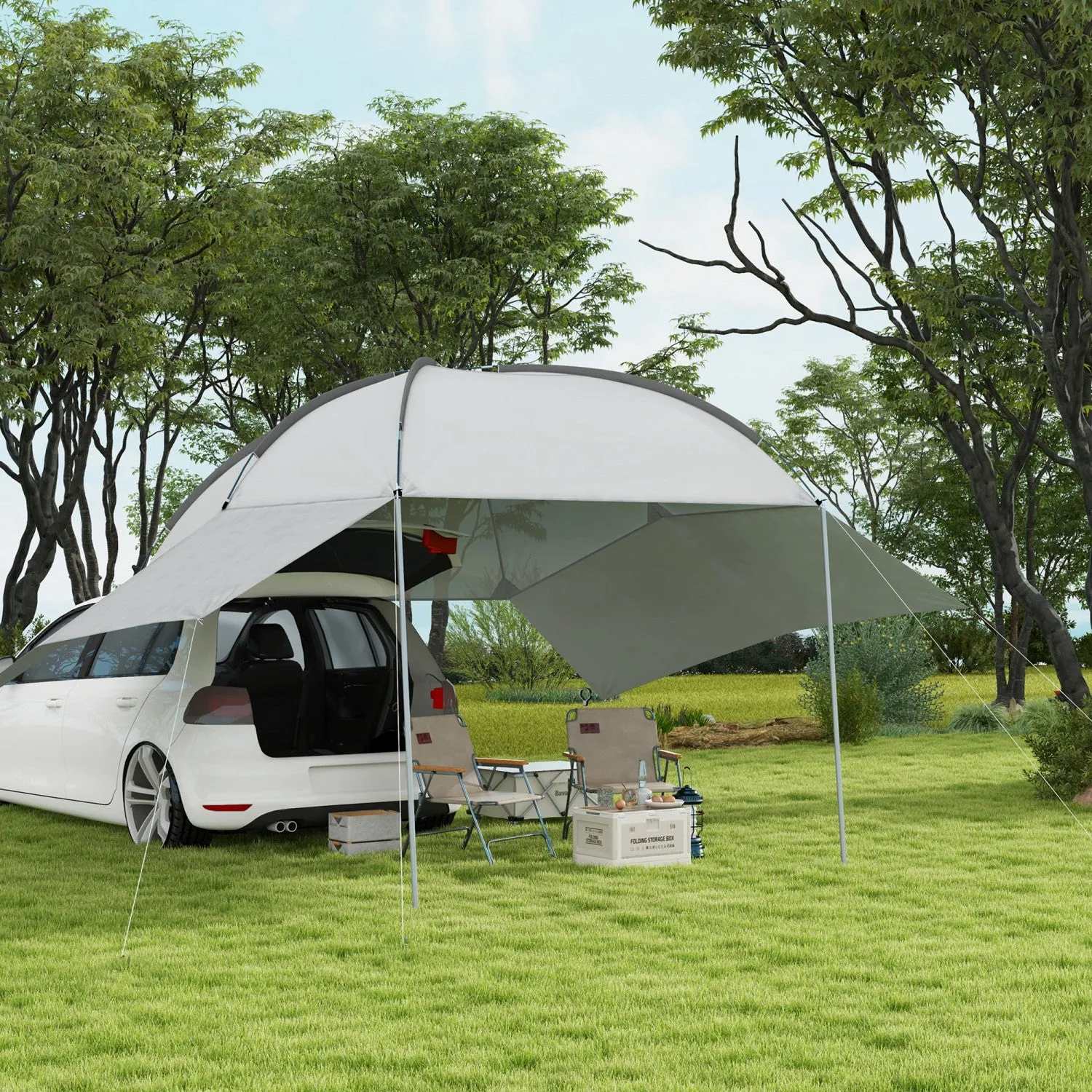 Outsunny Portable Suv Tailgate Tent With Awning, Car Camping Tent