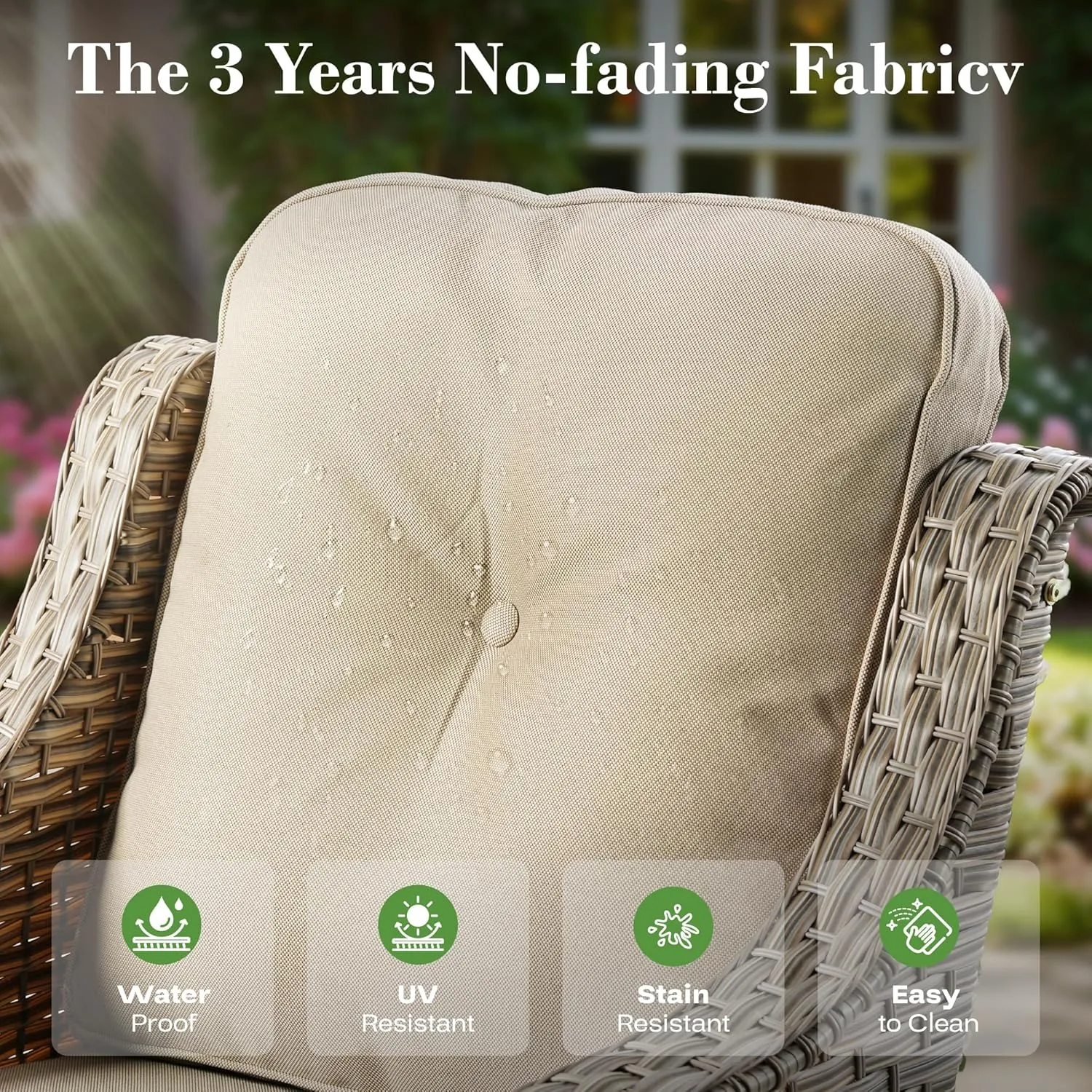 ovios Outdoor 10 Piece Patio Furniture with 54in Fire Pit Table,Wicker Coversation Set with Swivel Rocking Chair,Comfy Sectional Deep Sofa with Ottoman for Outside Porch Balcony Backyard,Beige