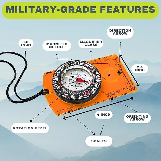 Pack of 2 Orienteering Compass Hiking-Compasses boy Scout Kids- Magnetic Gear Set Navigation map- Brujulas orientacion-Backpacking Camping Hunting Survival.
