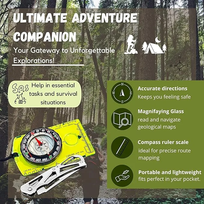 Pack of 2 Orienteering Compass Hiking-Compasses boy Scout Kids- Magnetic Gear Set Navigation map- Brujulas orientacion-Backpacking Camping Hunting Survival.