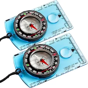 Pack of 2 Orienteering Compass Hiking-Compasses boy Scout Kids- Magnetic Gear Set Navigation map- Brujulas orientacion-Backpacking Camping Hunting Survival.