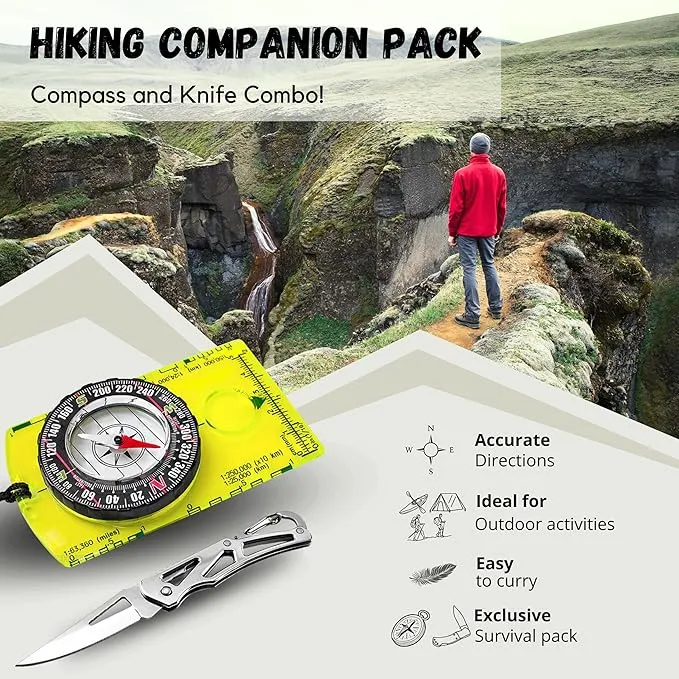 Pack of 2 Orienteering Compass Hiking-Compasses boy Scout Kids- Magnetic Gear Set Navigation map- Brujulas orientacion-Backpacking Camping Hunting Survival.