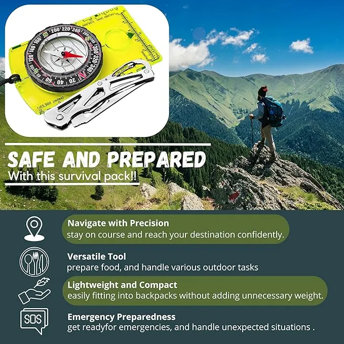 Pack of 2 Orienteering Compass Hiking-Compasses boy Scout Kids- Magnetic Gear Set Navigation map- Brujulas orientacion-Backpacking Camping Hunting Survival.