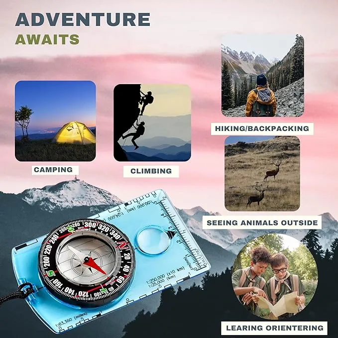 Pack of 2 Orienteering Compass Hiking-Compasses boy Scout Kids- Magnetic Gear Set Navigation map- Brujulas orientacion-Backpacking Camping Hunting Survival.