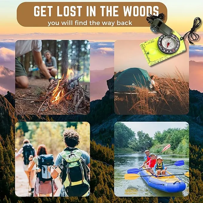 Pack of 2 Orienteering Compass Hiking-Compasses boy Scout Kids- Magnetic Gear Set Navigation map- Brujulas orientacion-Backpacking Camping Hunting Survival.