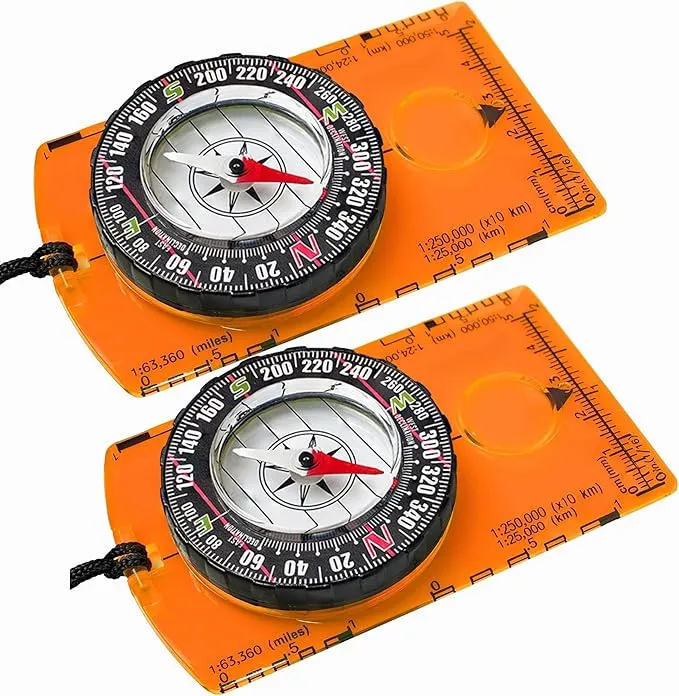 Pack of 2 Orienteering Compass Hiking-Compasses boy Scout Kids- Magnetic Gear Set Navigation map- Brujulas orientacion-Backpacking Camping Hunting Survival.