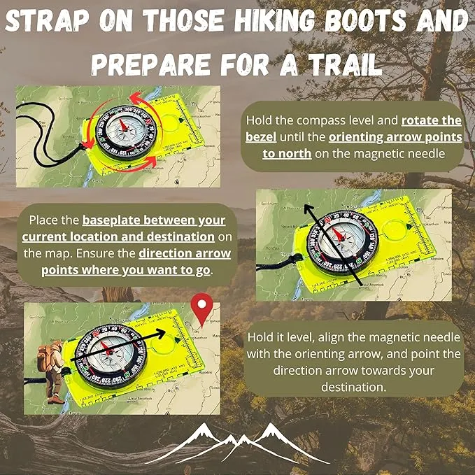 Pack of 2 Orienteering Compass Hiking-Compasses boy Scout Kids- Magnetic Gear Set Navigation map- Brujulas orientacion-Backpacking Camping Hunting Survival.