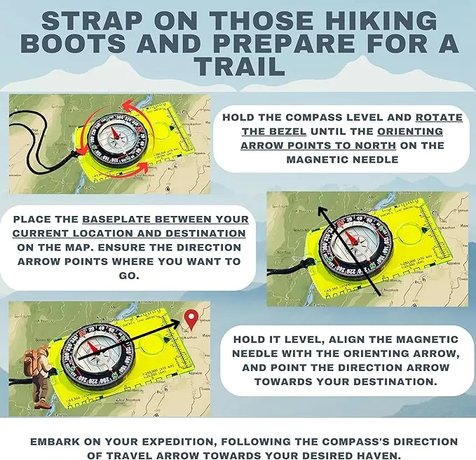 Pack of 2 Orienteering Compass Hiking-Compasses boy Scout Kids- Magnetic Gear Set Navigation map- Brujulas orientacion-Backpacking Camping Hunting Survival.