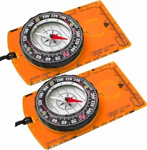 Pack of 2 Orienteering Compass Hiking-Compasses boy Scout Kids- Magnetic Gear Set Navigation map- Brujulas orientacion-Backpacking Camping Hunting Survival.