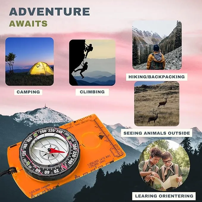 Pack of 2 Orienteering Compass Hiking-Compasses boy Scout Kids- Magnetic Gear Set Navigation map- Brujulas orientacion-Backpacking Camping Hunting Survival.