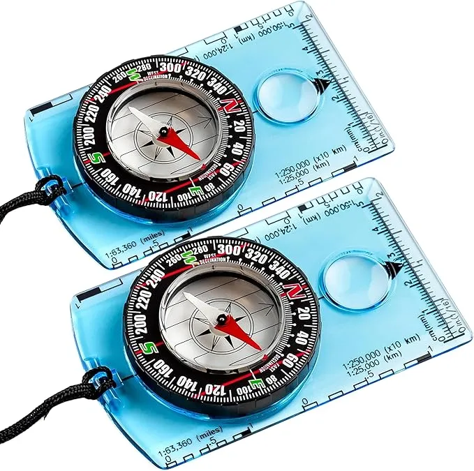 Pack of 2 Orienteering Compass Hiking-Compasses boy Scout Kids- Magnetic Gear Set Navigation map- Brujulas orientacion-Backpacking Camping Hunting Survival.