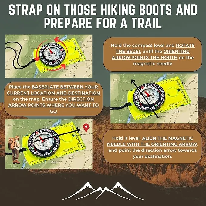 Pack of 2 Orienteering Compass Hiking-Compasses boy Scout Kids- Magnetic Gear Set Navigation map- Brujulas orientacion-Backpacking Camping Hunting Survival.