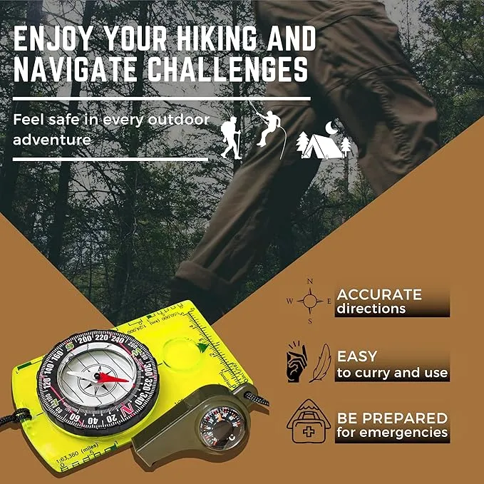 Pack of 2 Orienteering Compass Hiking-Compasses boy Scout Kids- Magnetic Gear Set Navigation map- Brujulas orientacion-Backpacking Camping Hunting Survival.