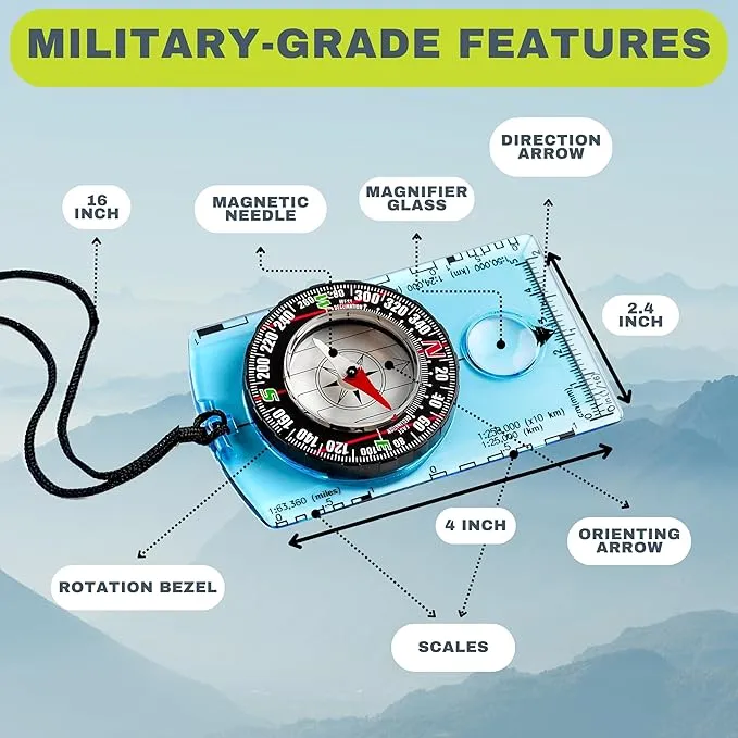 Pack of 2 Orienteering Compass Hiking-Compasses boy Scout Kids- Magnetic Gear Set Navigation map- Brujulas orientacion-Backpacking Camping Hunting Survival.