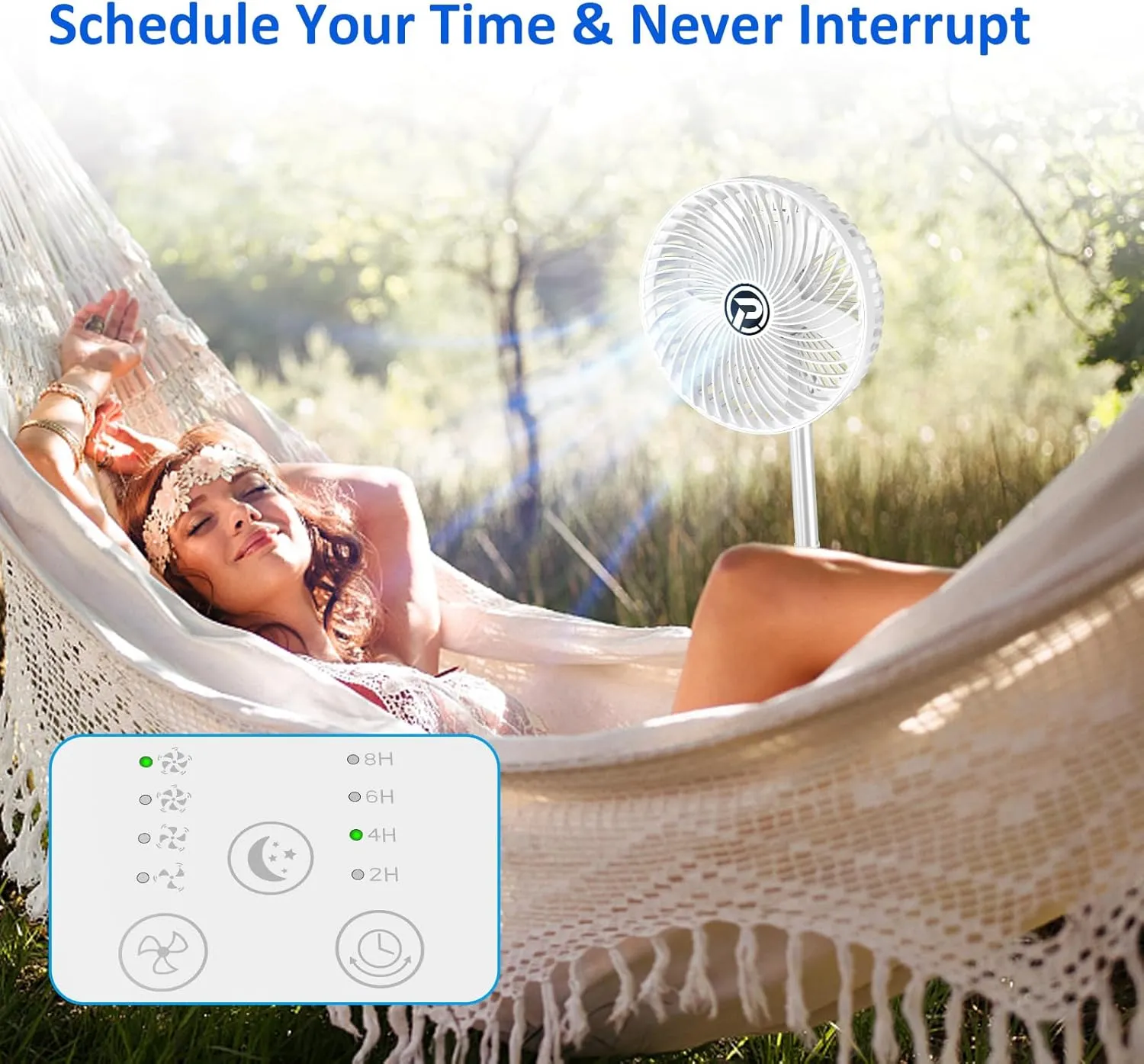 PANERGY Portable Rechargeable Stand Fan with 10000mAh Battery, 8" Folding Pedestal Fan for Bedroom, Travel, and Outdoor Use, USB-Powered Oscillating Floor Fan with Quiet Cooling