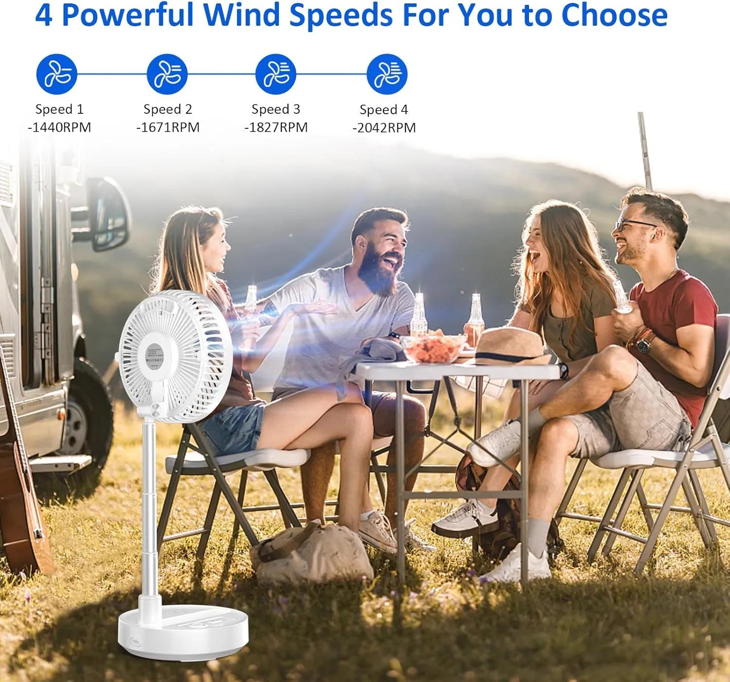 PANERGY Portable Rechargeable Stand Fan with 10000mAh Battery, 8" Folding Pedestal Fan for Bedroom, Travel, and Outdoor Use, USB-Powered Oscillating Floor Fan with Quiet Cooling