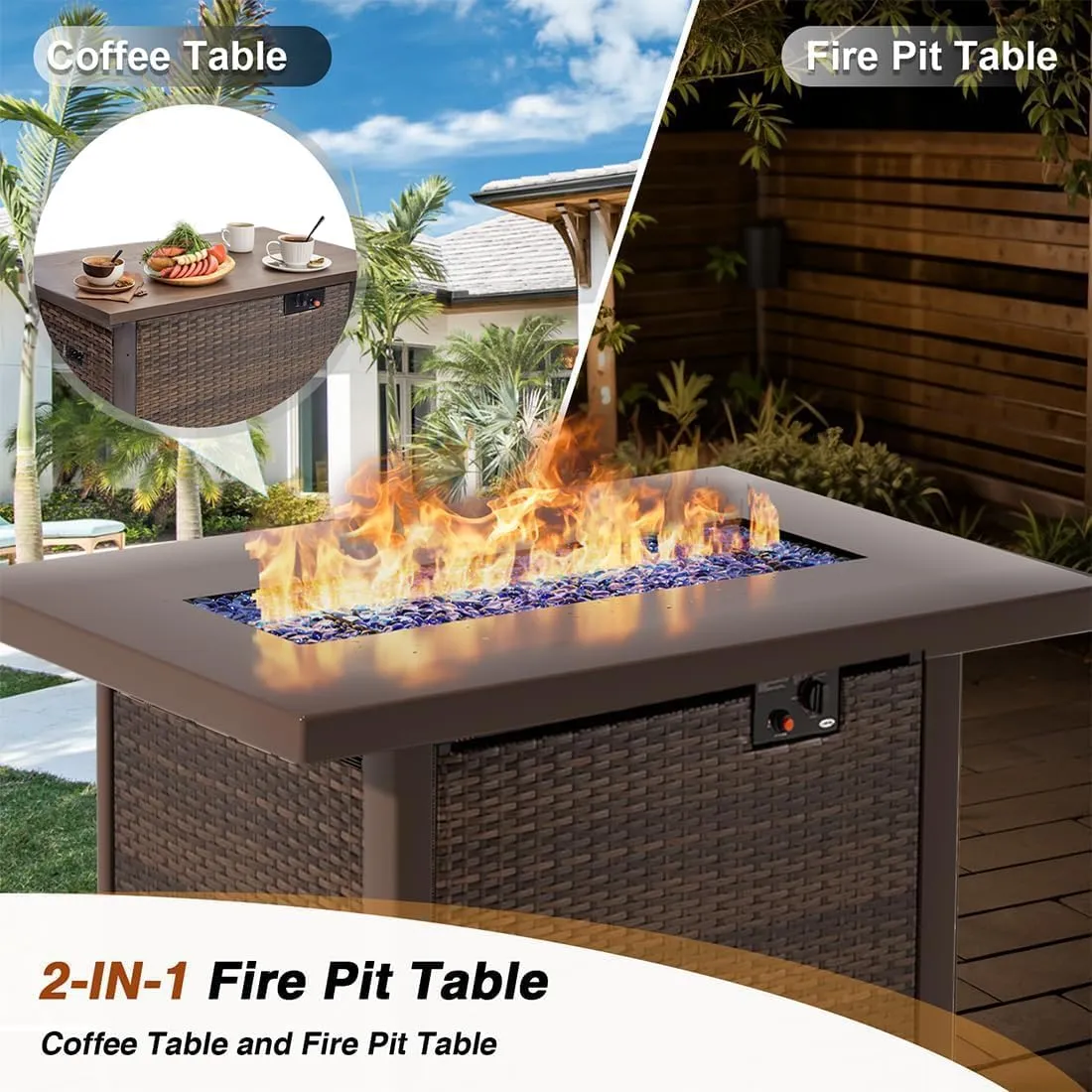 Patio Furniture Set with Fire Pit Table 5 Piece All Weather PE Rattan Outdoor Sectional Sofa Couch with 4 x arm Sofa, No-Slip Cushions for Garden, Poolside, Backyard (Beige)