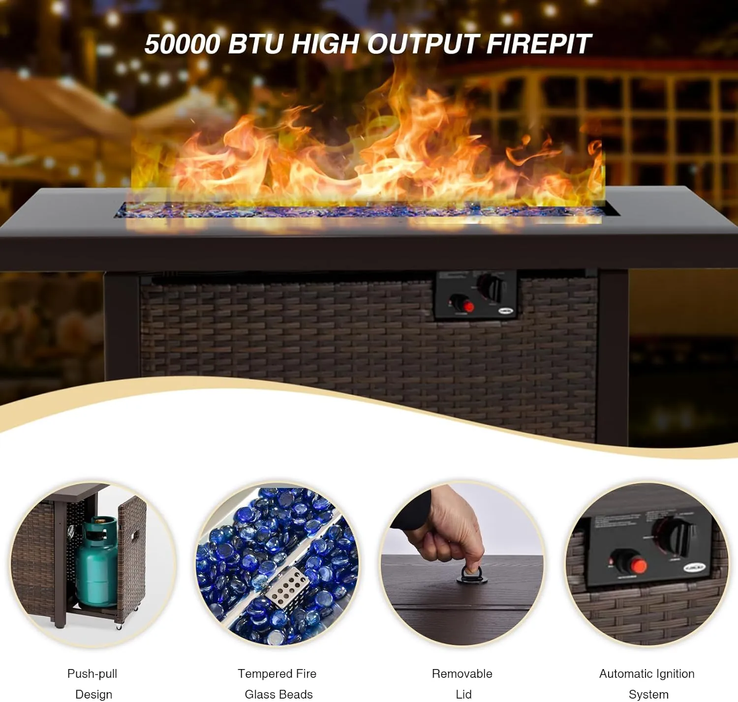Patio Furniture Set with Fire Pit Table 5 Piece All Weather PE Rattan Outdoor Sectional Sofa Couch with 4 x arm Sofa, No-Slip Cushions for Garden, Poolside, Backyard (Beige)