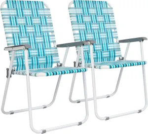 Patio Lawn Webbed Folding Chairs Set of 2/4-Beach Portable Dining Chairs for Outdoor Yard Garden Camping BBQ Picnic