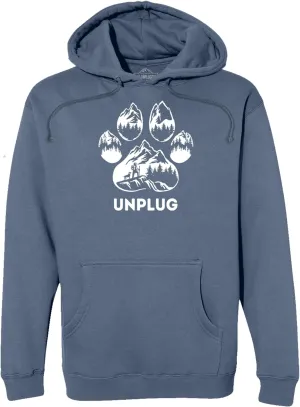 Paw Print Mountain Scene Premium Heavyweight Pullover Hoodie Men & Women Outdoor Camping Hooded Sweatshirt