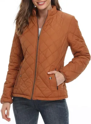 PEIQI Women's Quilted Jacket Coat Outwear Puffer Zip-up Stand Collar Padded Jacket with Pockets