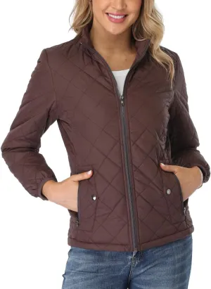 PEIQI Women's Quilted Jacket Coat Outwear Puffer Zip-up Stand Collar Padded Jacket with Pockets