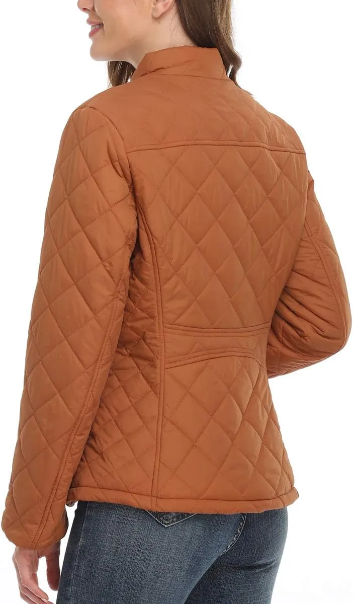 PEIQI Women's Quilted Jacket Coat Outwear Puffer Zip-up Stand Collar Padded Jacket with Pockets