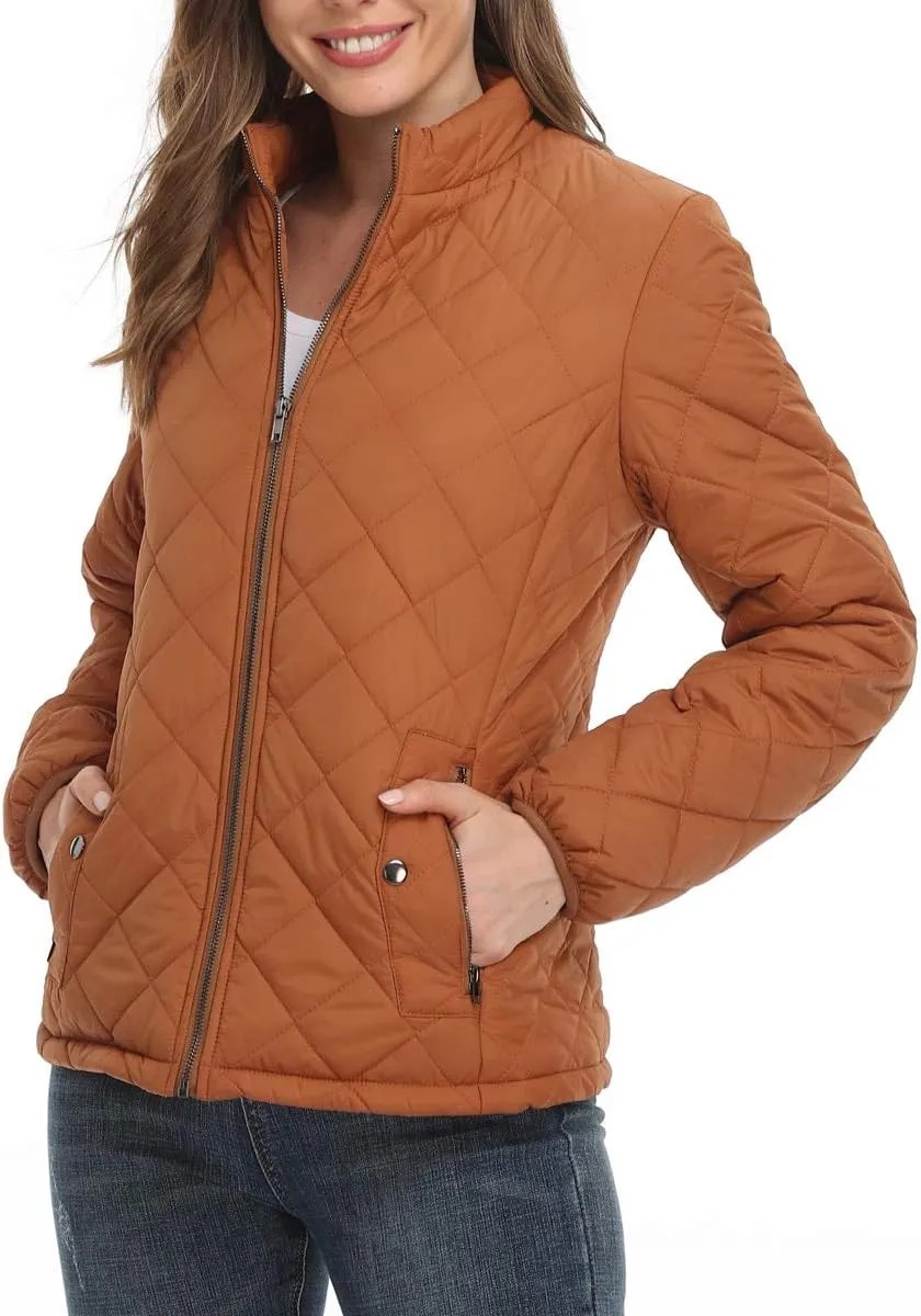 PEIQI Women's Quilted Jacket Coat Outwear Puffer Zip-up Stand Collar Padded Jacket with Pockets