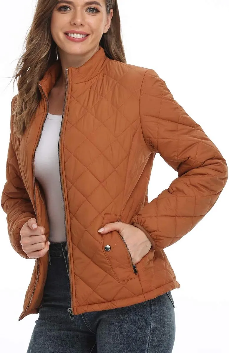 PEIQI Women's Quilted Jacket Coat Outwear Puffer Zip-up Stand Collar Padded Jacket with Pockets