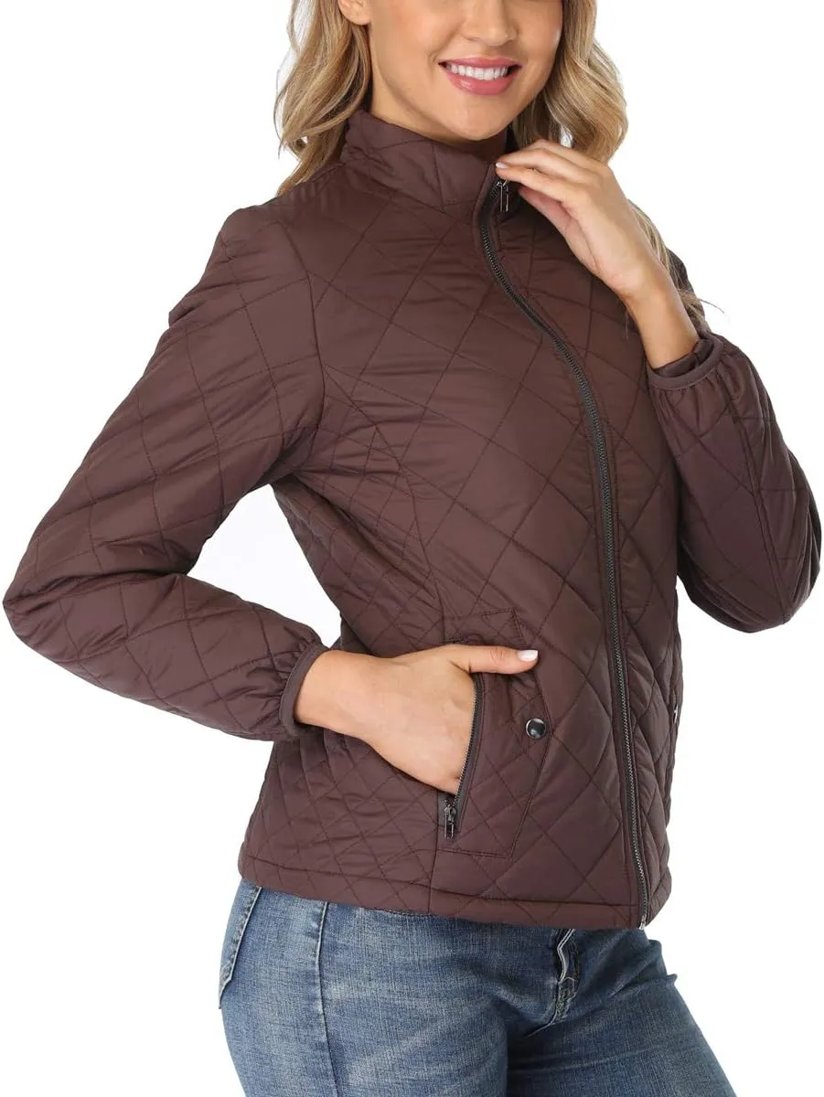 PEIQI Women's Quilted Jacket Coat Outwear Puffer Zip-up Stand Collar Padded Jacket with Pockets