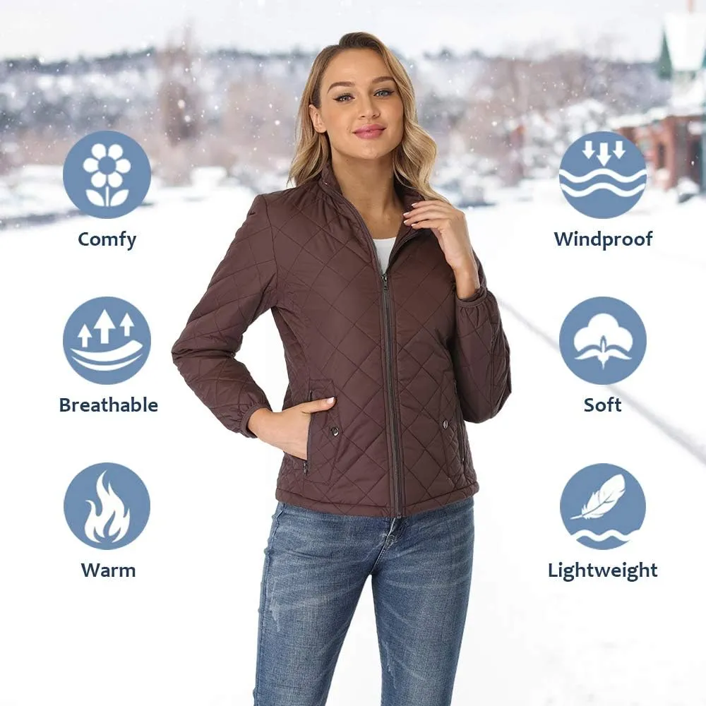 PEIQI Women's Quilted Jacket Coat Outwear Puffer Zip-up Stand Collar Padded Jacket with Pockets