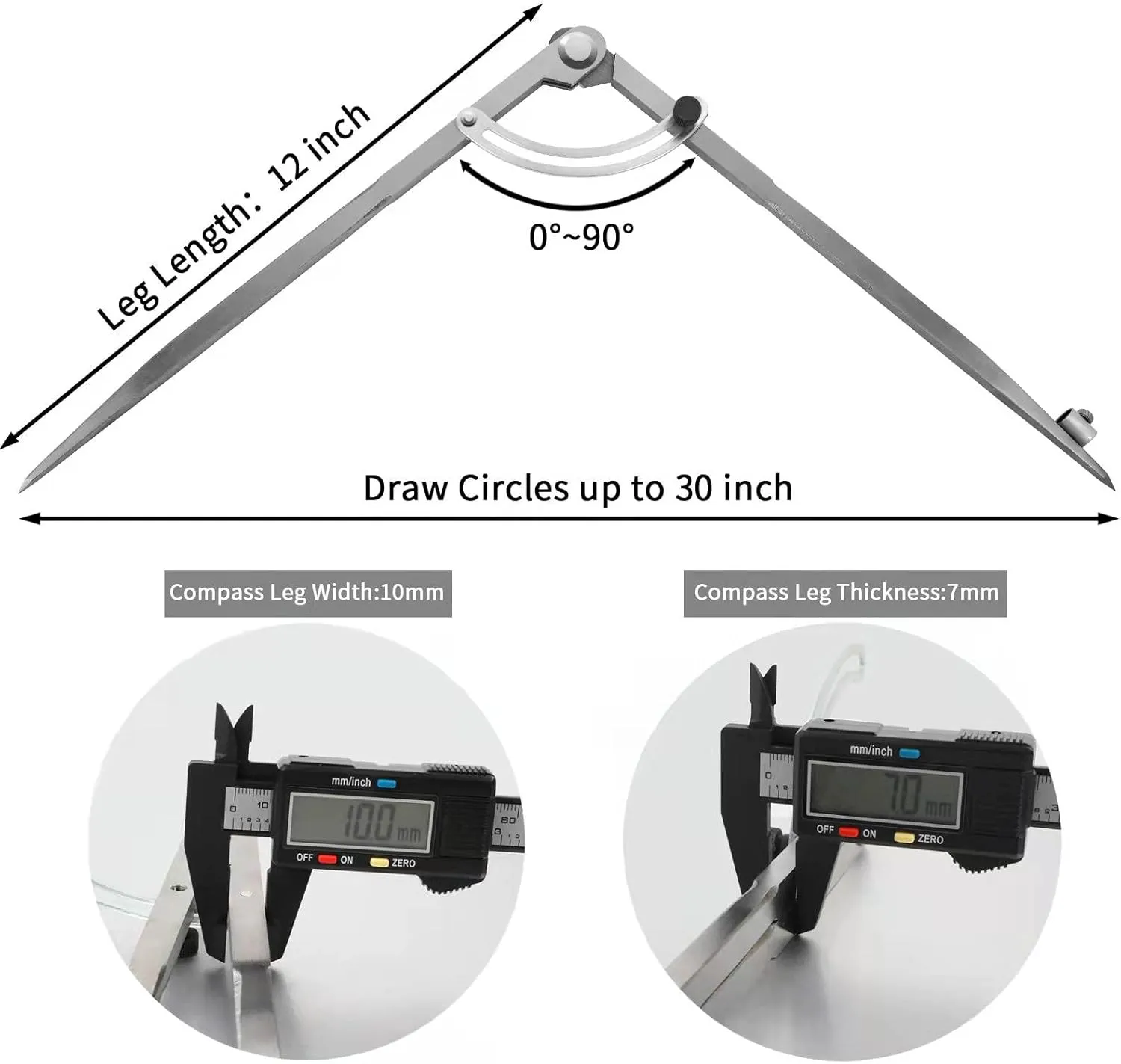 Pencil Compass 12 inch, Precision Woodworking Compass with Wing Divider and Pencil Holder, Metal Compass Ideal for Geometry Drafting and Technical Drawing, Engineering and More