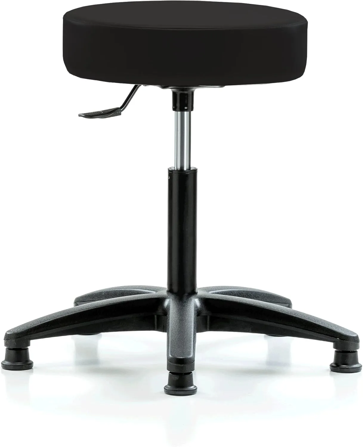 Perch Rolling Single Lever Height Adjustable Swivel Stool, Stationary Caps, Workbench Height, Black Vinyl