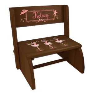 Personalized Black Hair Ballerina Child's Espresso Flip Stool