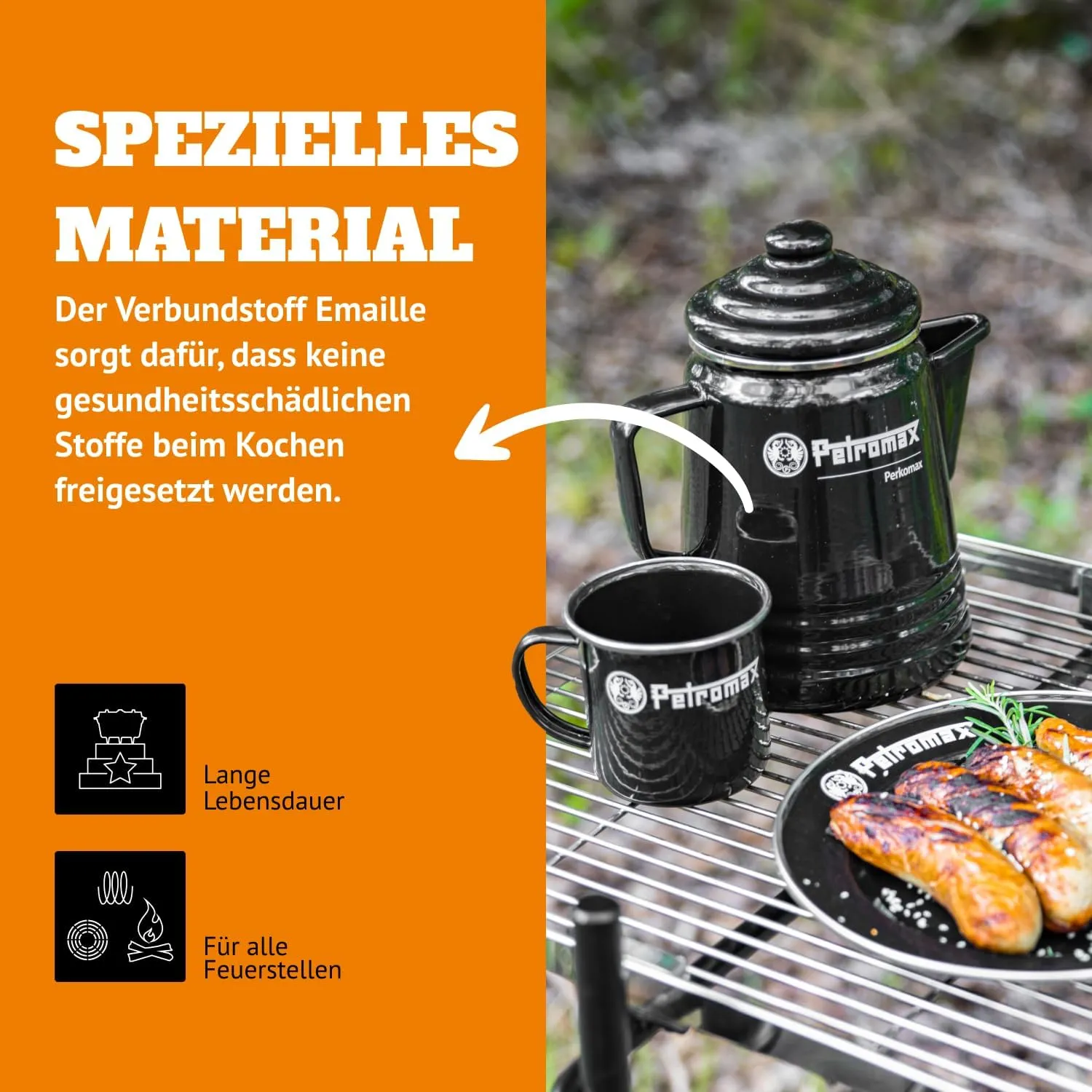 Petromax Tea and Coffee Percolator, Use Indoor/Outdoors for Home Kitchen or Campfire, Enameled Steel Coffee and Tea Pot Brews to Your Taste, 5-6 Cup Capacity