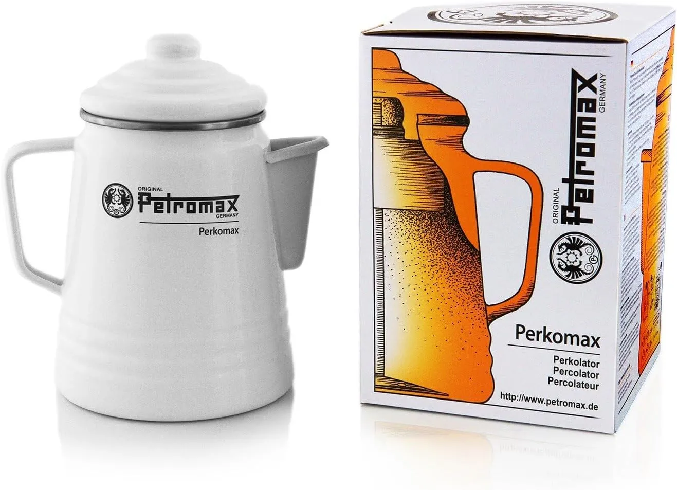 Petromax Tea and Coffee Percolator, Use Indoor/Outdoors for Home Kitchen or Campfire, Enameled Steel Coffee and Tea Pot Brews to Your Taste, 5-6 Cup Capacity