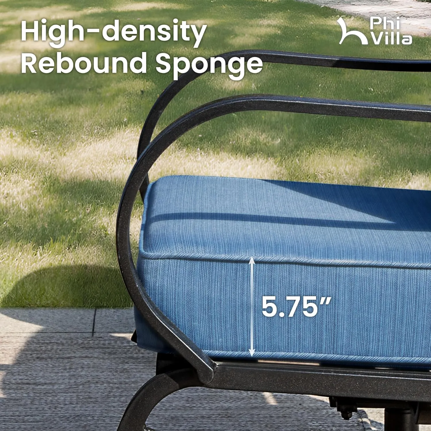 PHI VILLA 4 Piece Patio Furniture with FirePit Table, Metal Outdoor Furniture Set with 3-Seat Wide Deep Seating Bench & 2 x Swivel Sofa Chairs,Outdoor Conversation Set for 5, Peacock Blue