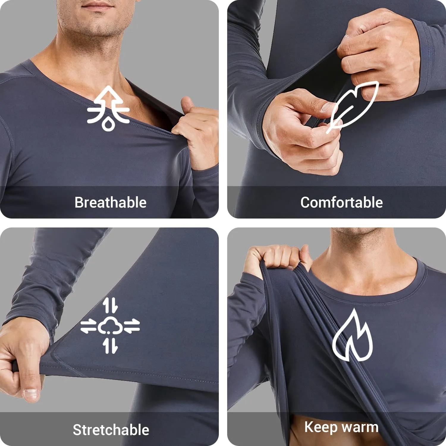 PISIQI Thermal Underwear Men Ultra-Soft Long Johns Set with Fleece Lined Base Layer Winter Skiing Warm Top & Bottom