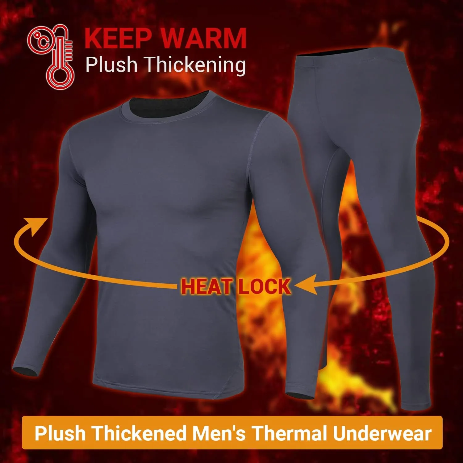 PISIQI Thermal Underwear Men Ultra-Soft Long Johns Set with Fleece Lined Base Layer Winter Skiing Warm Top & Bottom